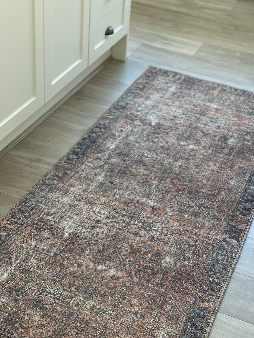 anyel brown and blue traditional distressed washable runner rug anyel brown and blue traditional distressed washable runner rug
