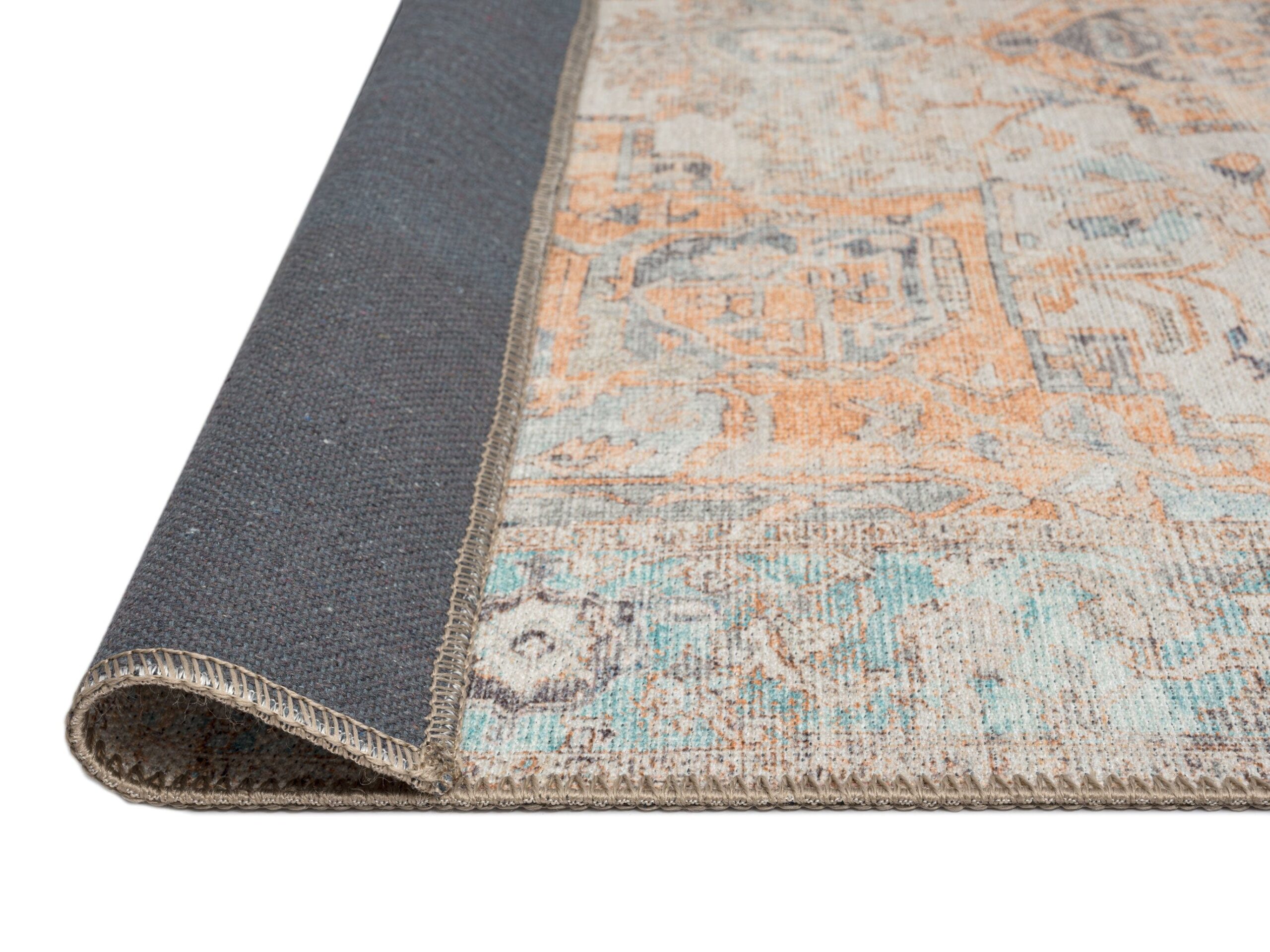 ceren orange and blue traditional distressed washable rug ceren orange and blue traditional distressed washable rug