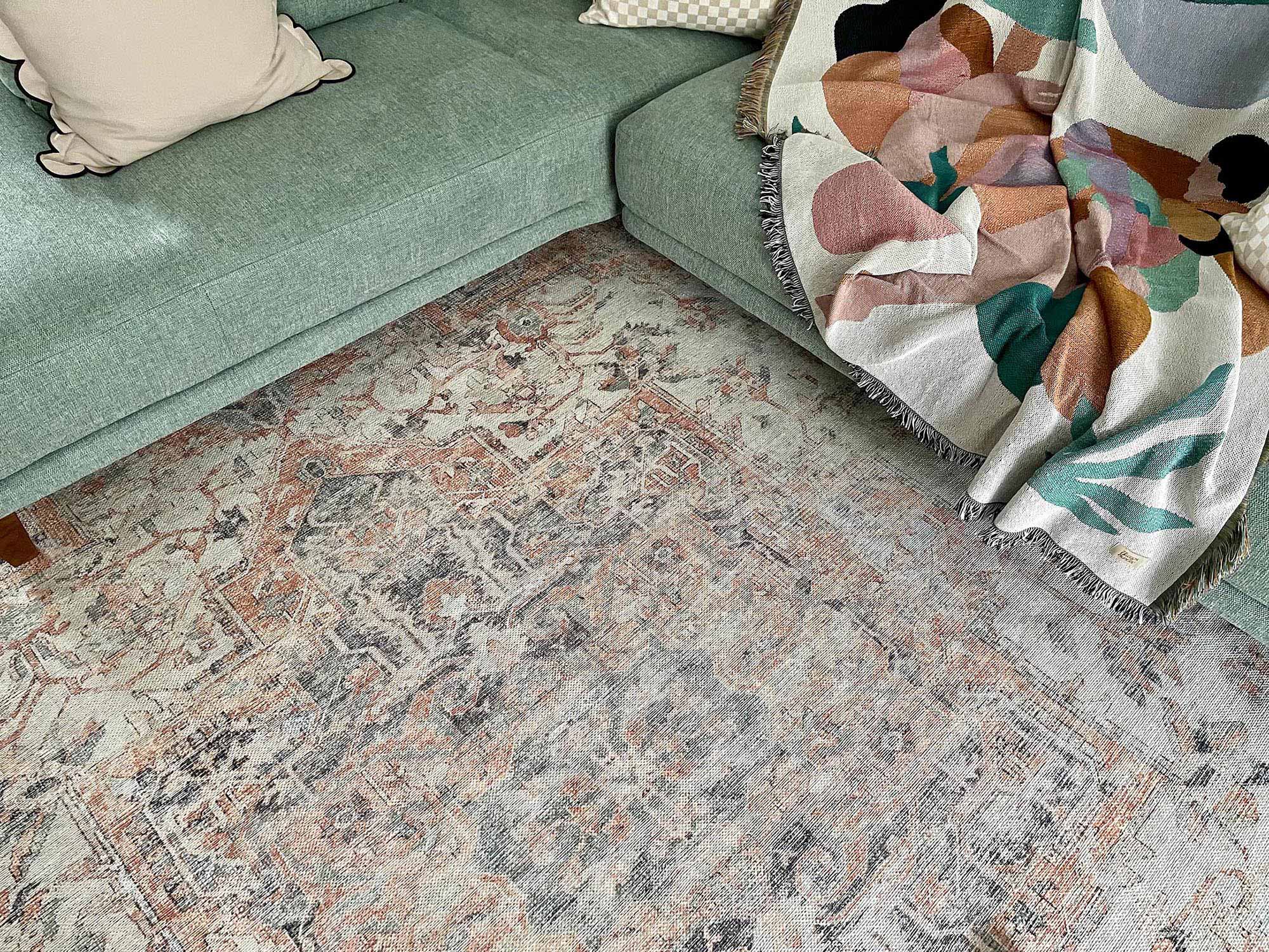 ceren orange and blue traditional distressed washable rug ceren orange and blue traditional distressed washable rug