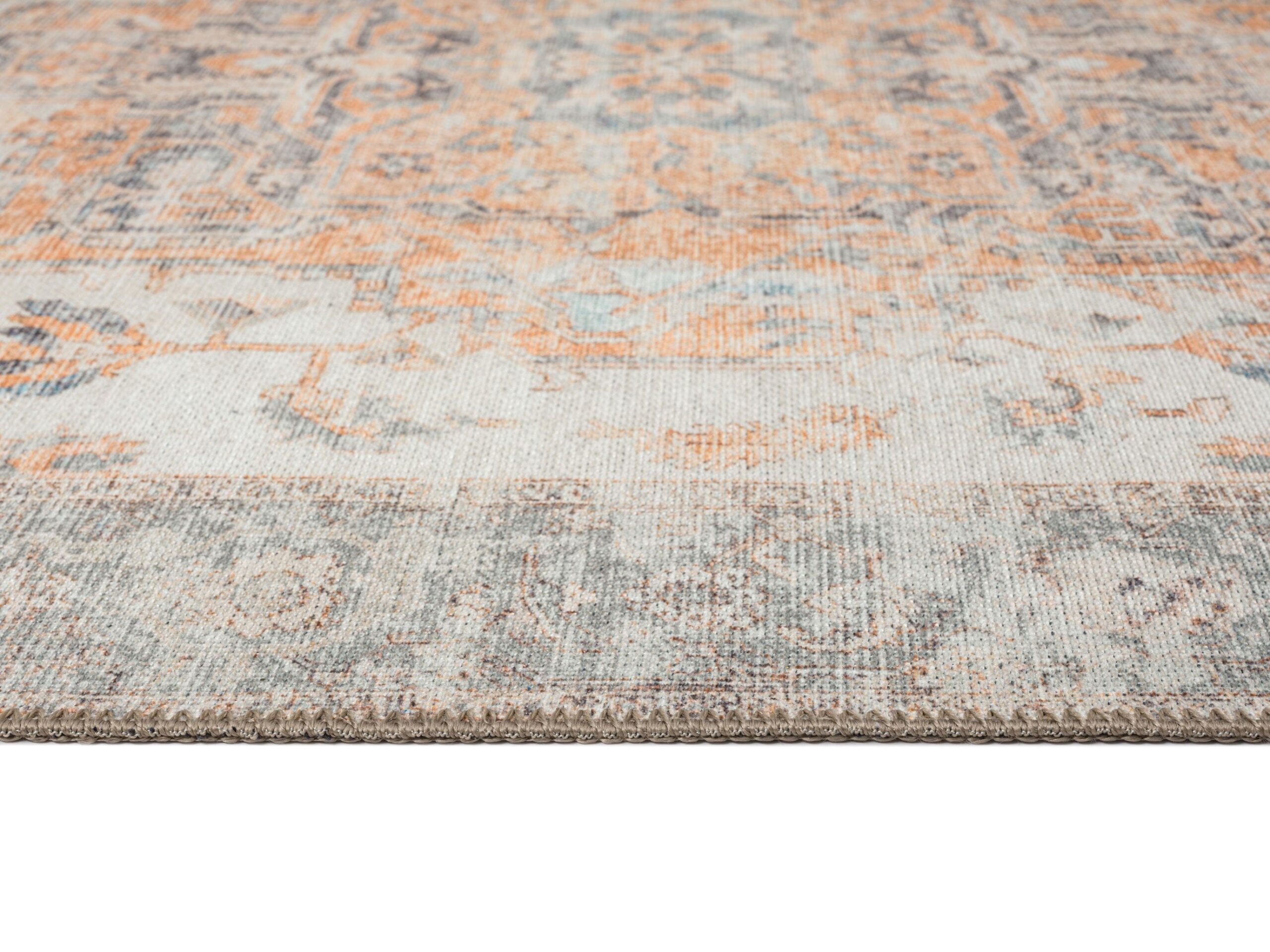 ceren orange and blue traditional distressed washable rug ceren orange and blue traditional distressed washable rug