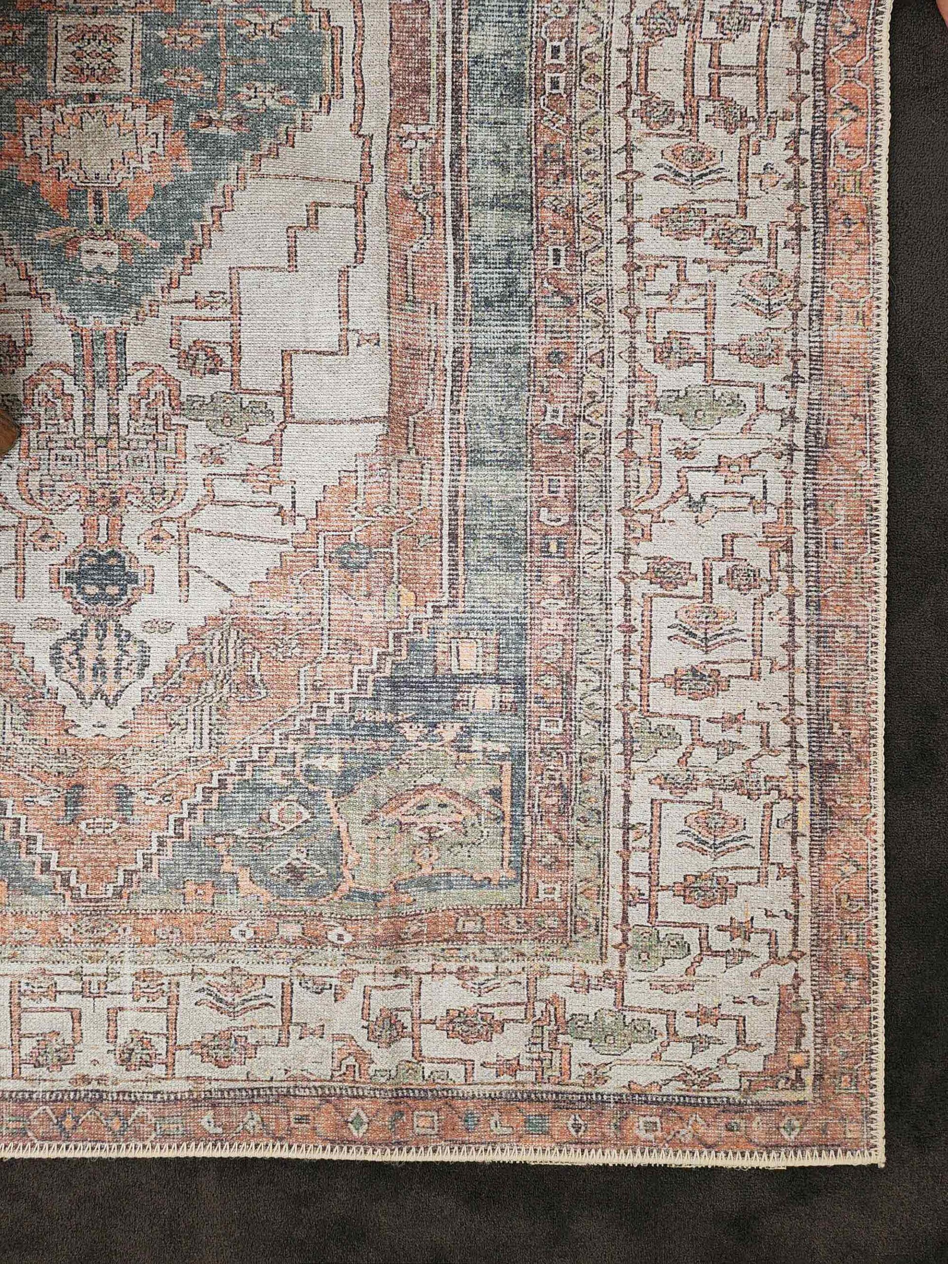 priya orange and green traditional distressed washable rug priya orange and green traditional distressed washable rug